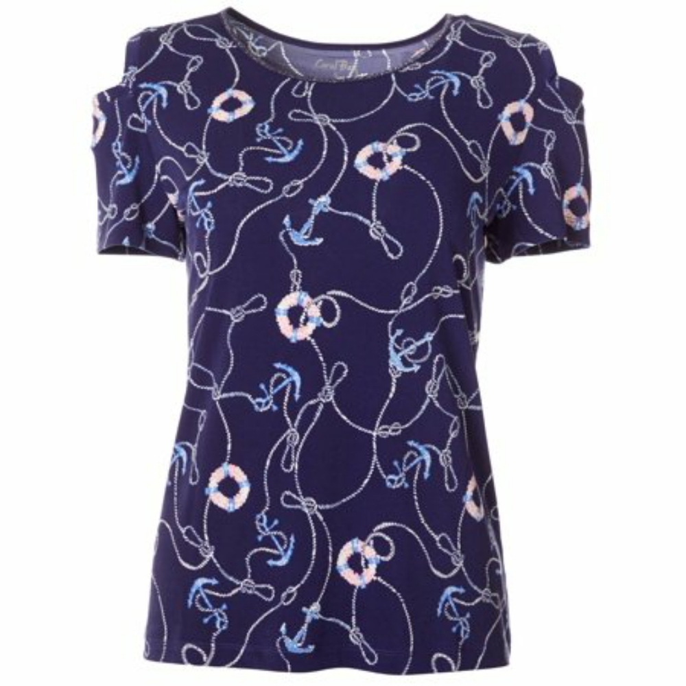 ⚓ Anchor Print Cold Shoulder Shirt  NEW